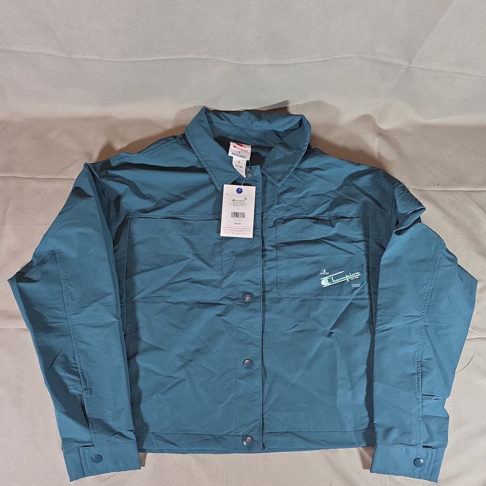 Champion Womens Large‎ Coaches Jacket Reflecting Pond Teal Nylon NWT